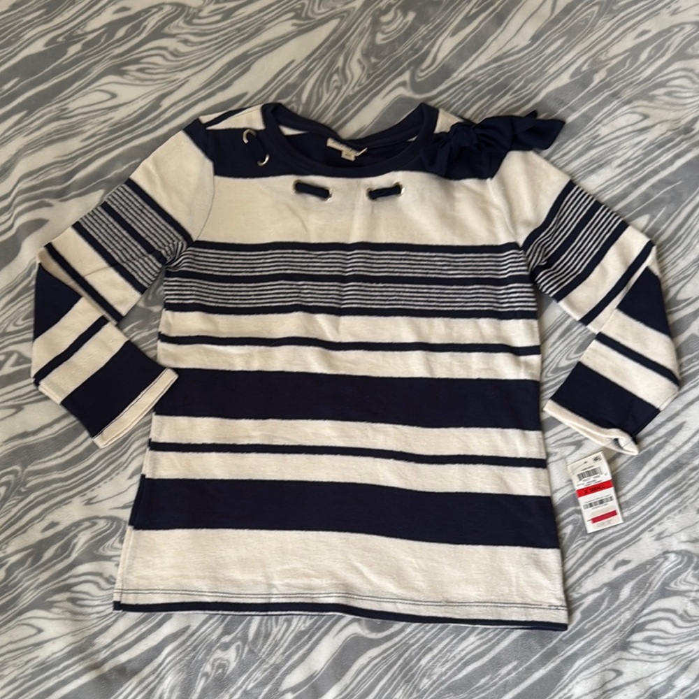 NWT Maison Jules Blue and White Crew Neck Sweater